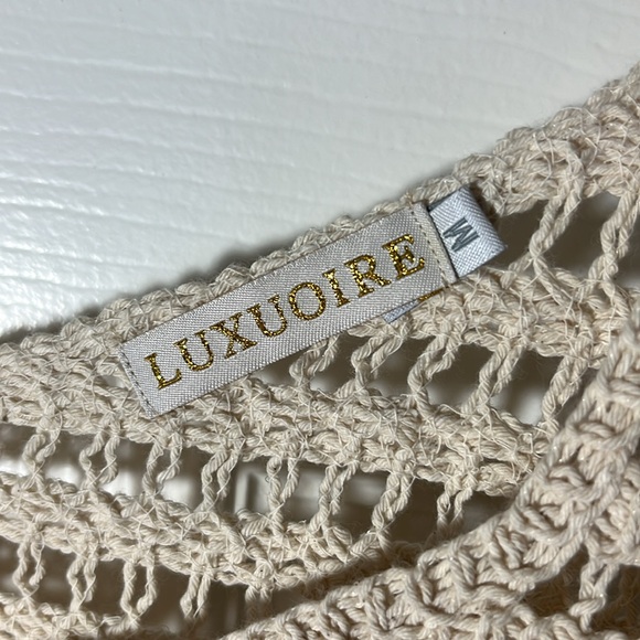 Luxuoire knit crochet mesh crop top sleeveless cream color size medium - Picture 3 of 11